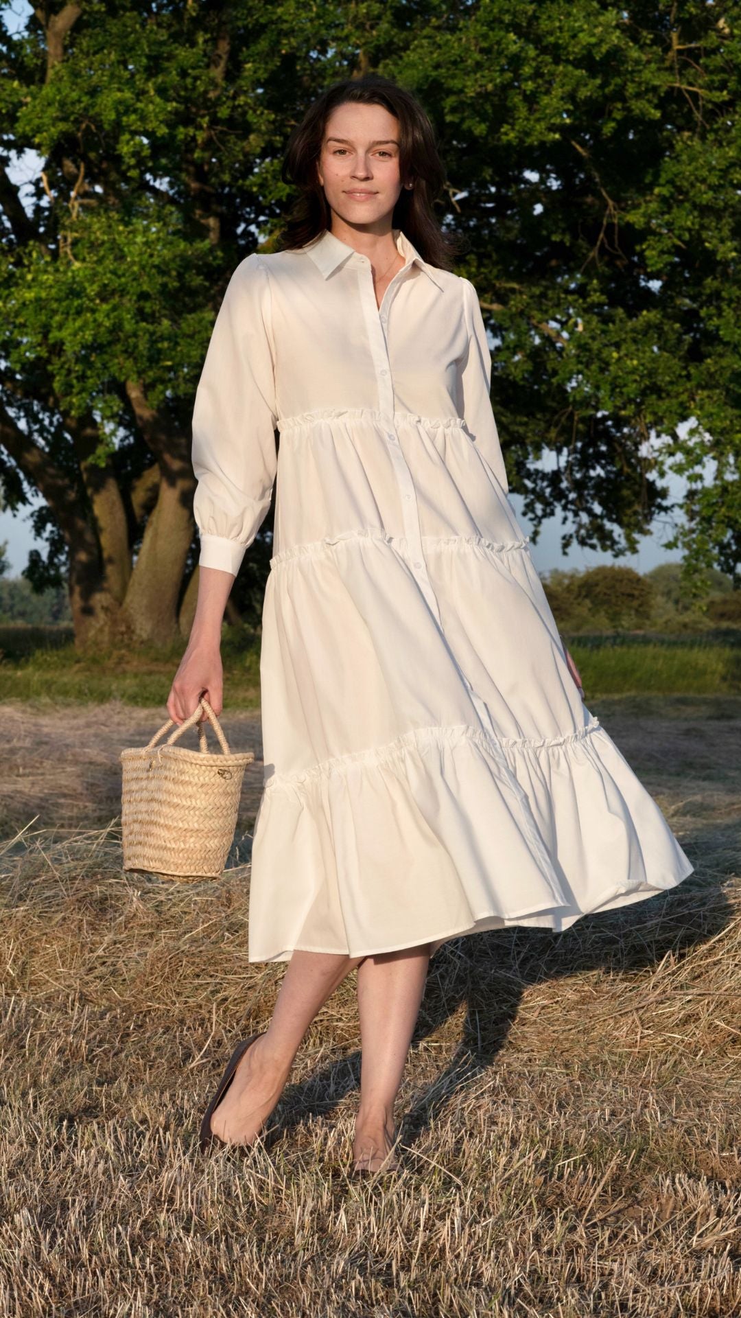 Langes Baumwoll Blusenkleid